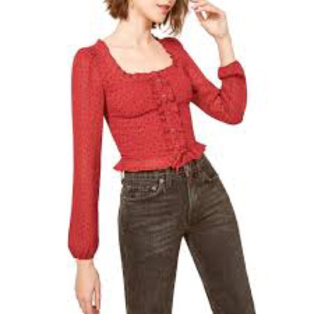 Reformation Red Polka Dot Blouse